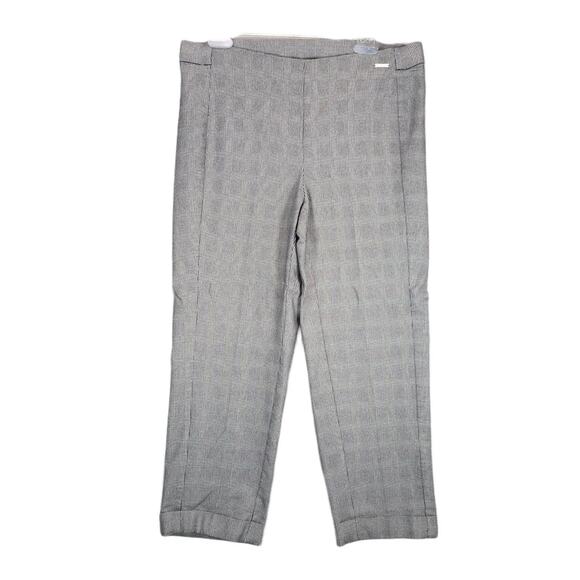 ANNE KLEIN Women's L Black White Check Plaid Ankle Pants, Pull-On Stretch Preppy - Picture 1 of 6